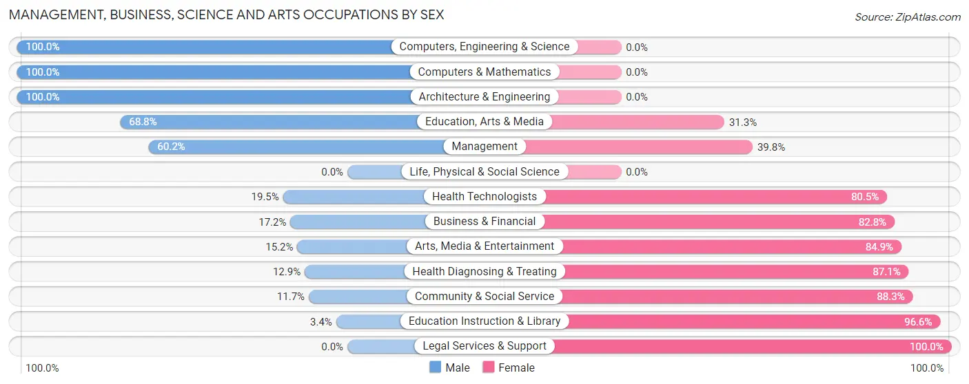 Management, Business, Science and Arts Occupations by Sex in Zip Code 38229