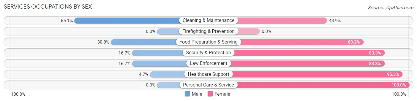 Services Occupations by Sex in Zip Code 38229
