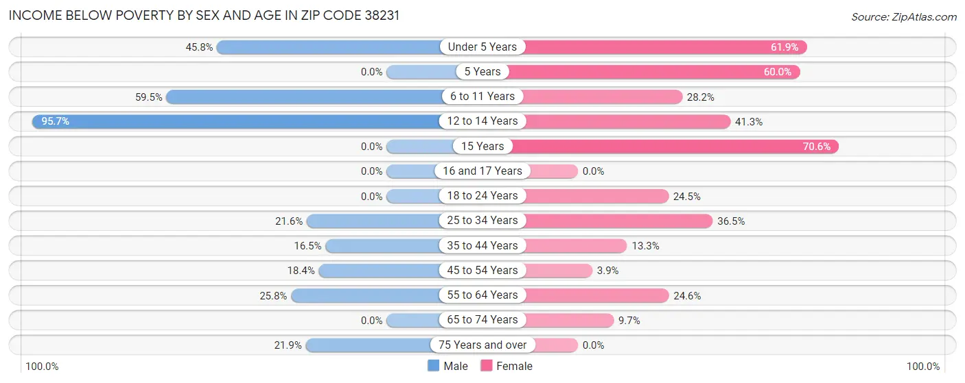 Income Below Poverty by Sex and Age in Zip Code 38231