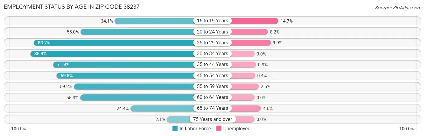 Employment Status by Age in Zip Code 38237