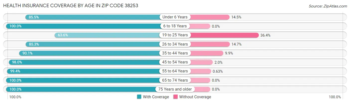Health Insurance Coverage by Age in Zip Code 38253