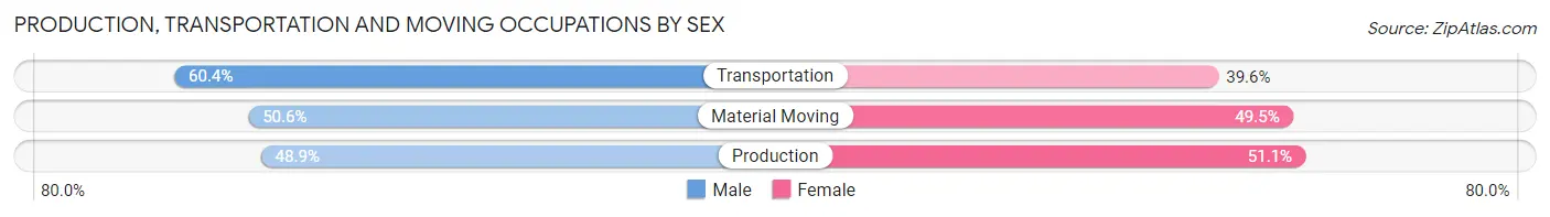 Production, Transportation and Moving Occupations by Sex in Zip Code 38257