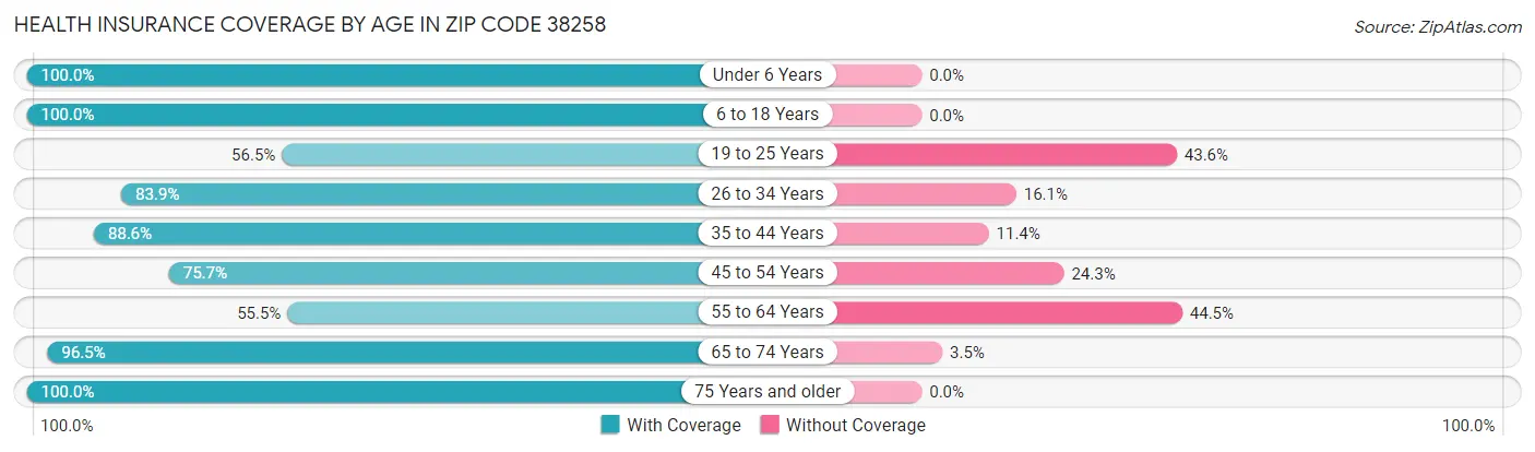 Health Insurance Coverage by Age in Zip Code 38258