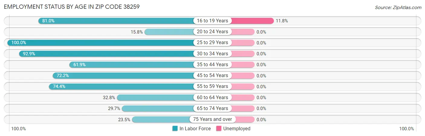 Employment Status by Age in Zip Code 38259
