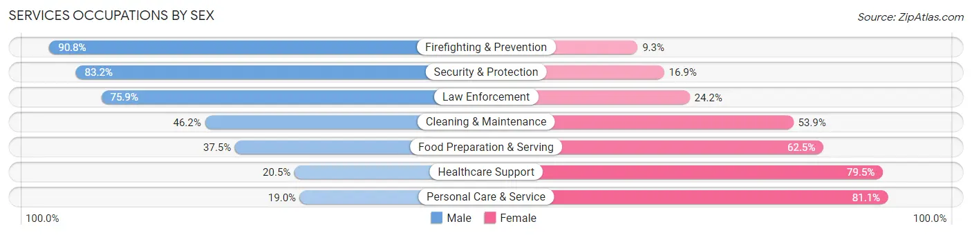 Services Occupations by Sex in Zip Code 38305