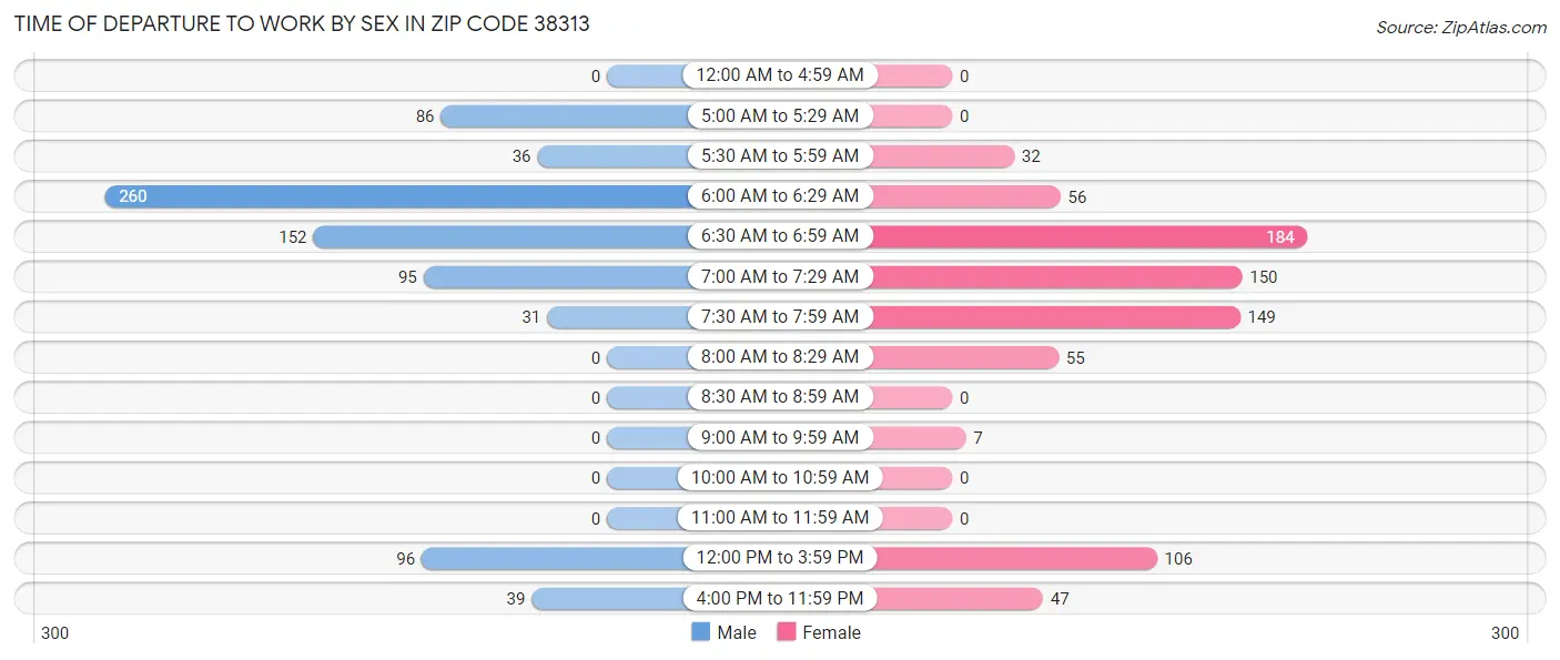 Time of Departure to Work by Sex in Zip Code 38313