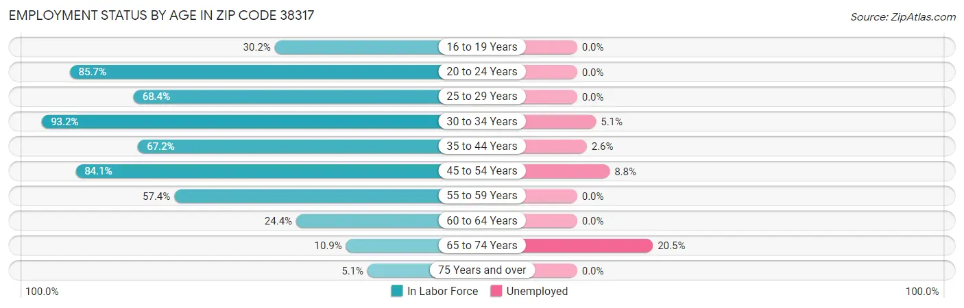 Employment Status by Age in Zip Code 38317