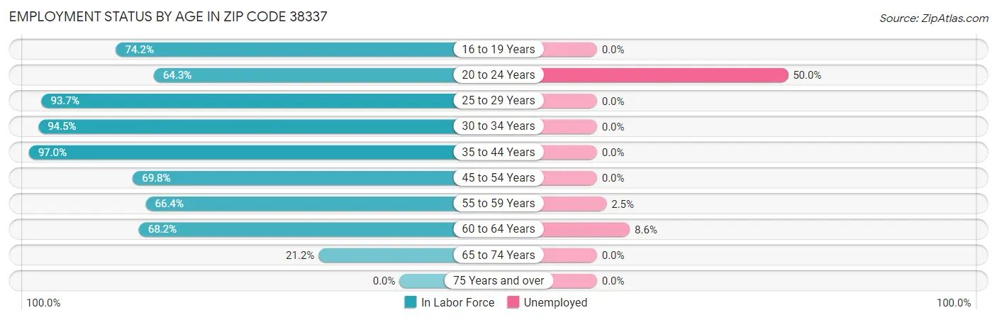 Employment Status by Age in Zip Code 38337