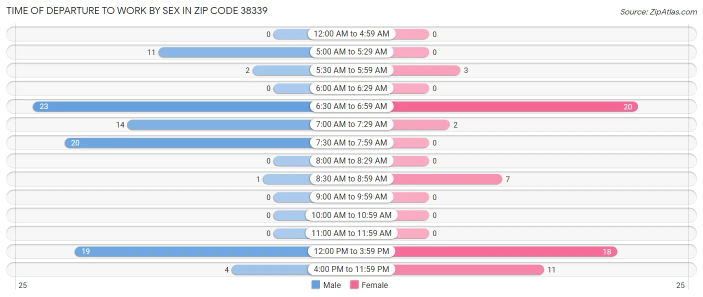 Time of Departure to Work by Sex in Zip Code 38339