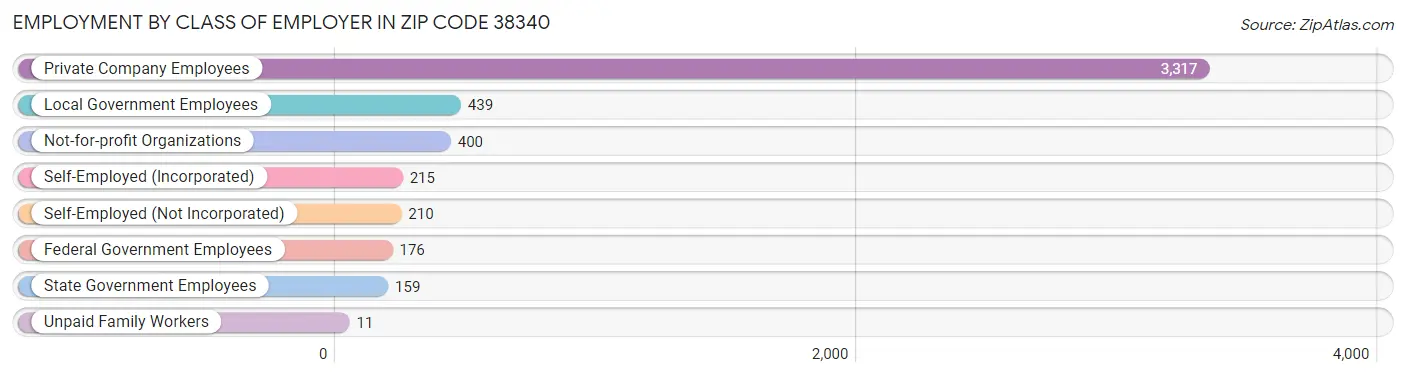 Employment by Class of Employer in Zip Code 38340