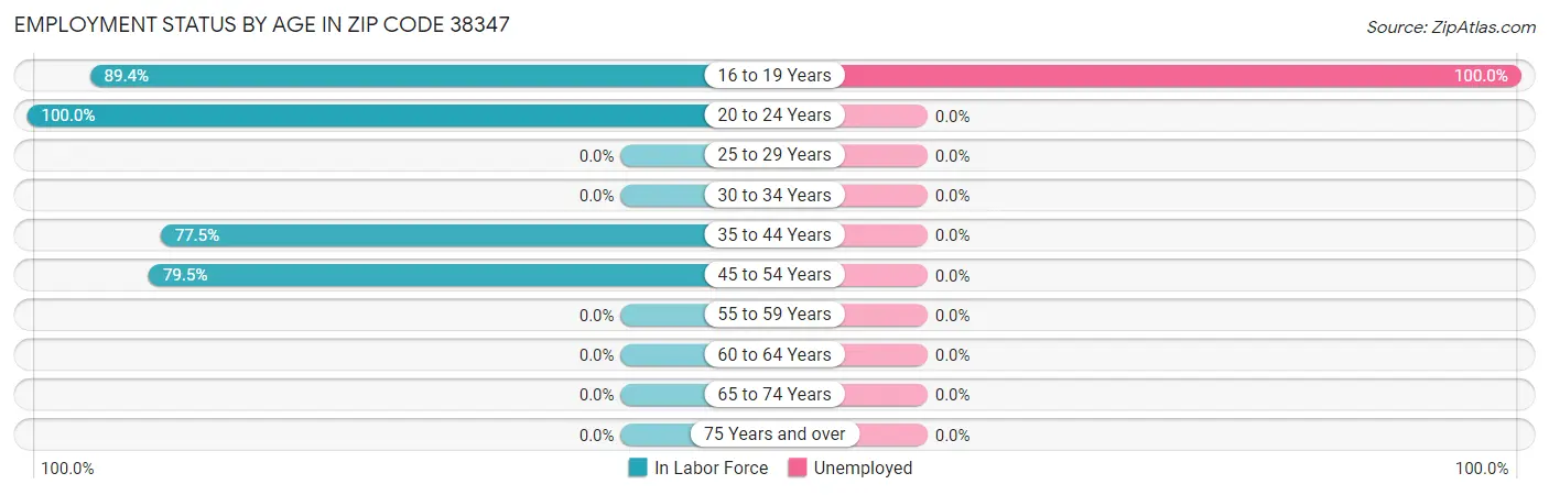 Employment Status by Age in Zip Code 38347