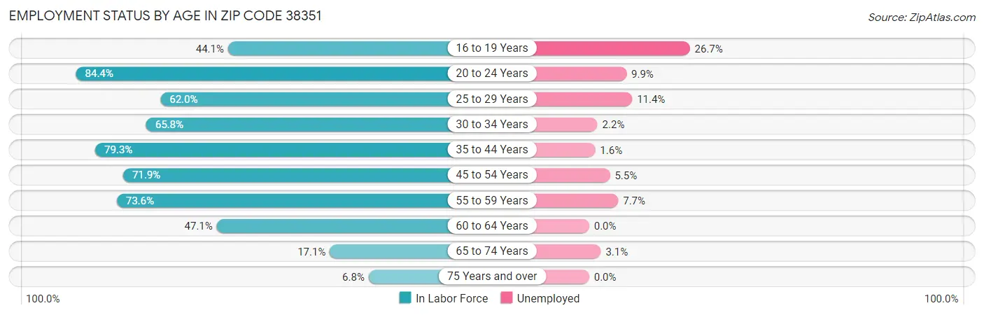 Employment Status by Age in Zip Code 38351