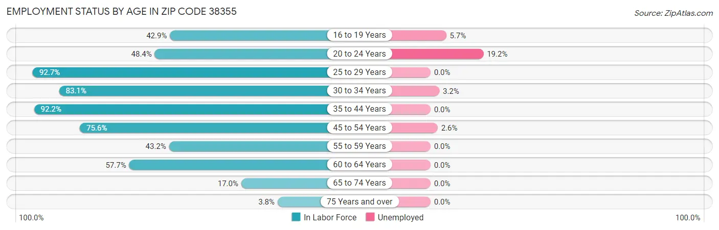 Employment Status by Age in Zip Code 38355