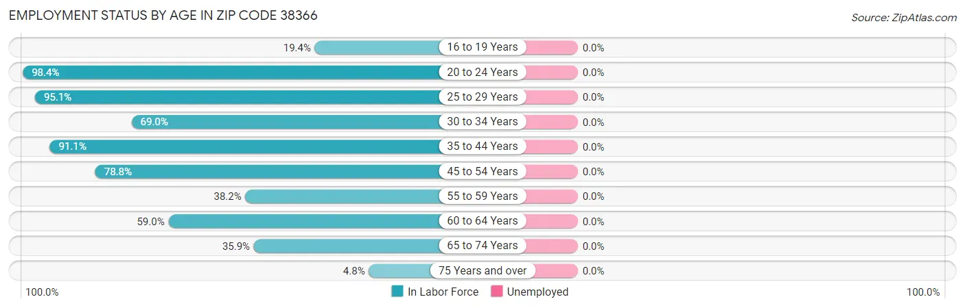 Employment Status by Age in Zip Code 38366