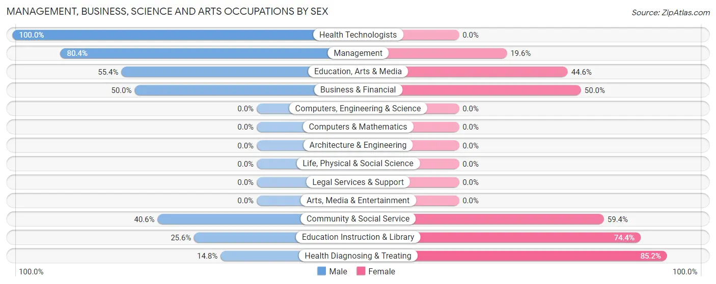 Management, Business, Science and Arts Occupations by Sex in Zip Code 38366
