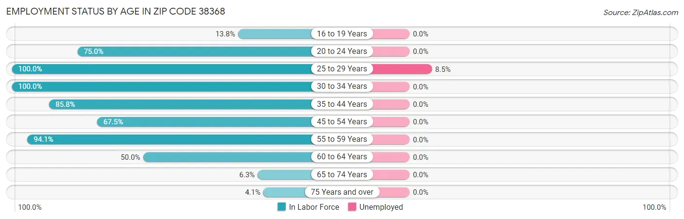 Employment Status by Age in Zip Code 38368