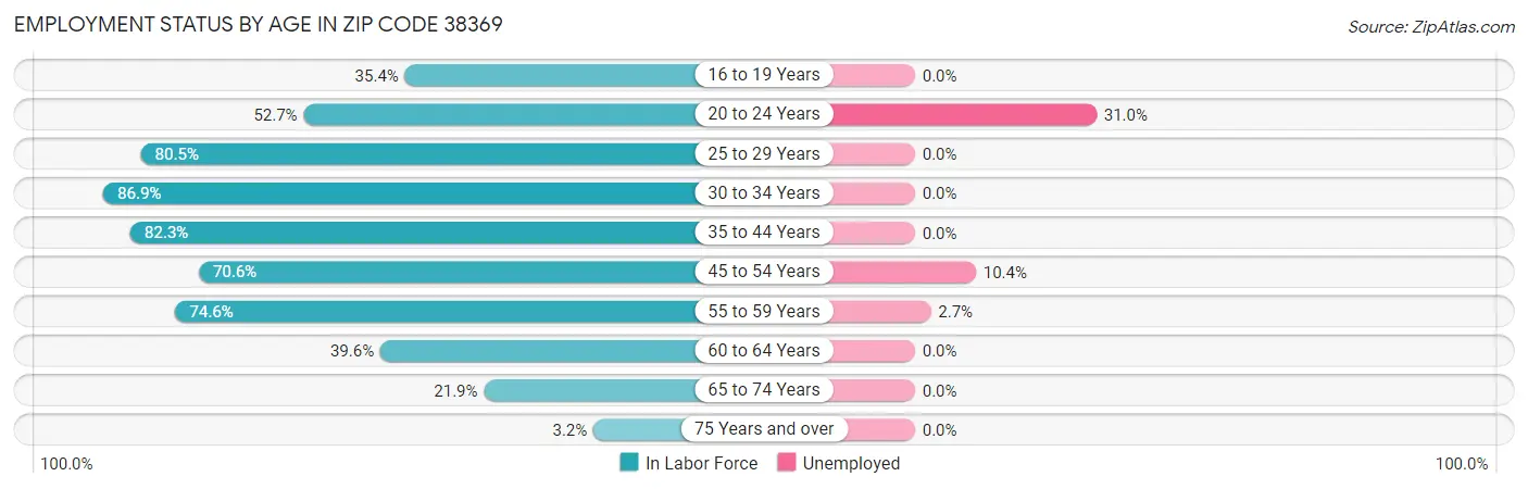 Employment Status by Age in Zip Code 38369