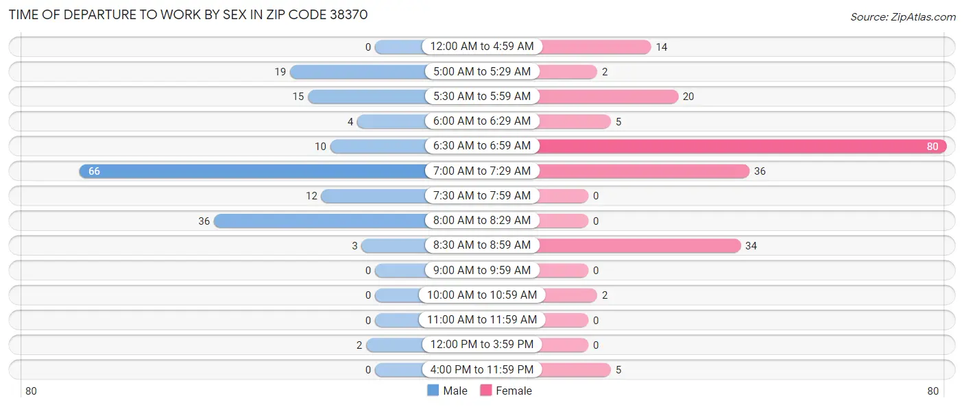 Time of Departure to Work by Sex in Zip Code 38370