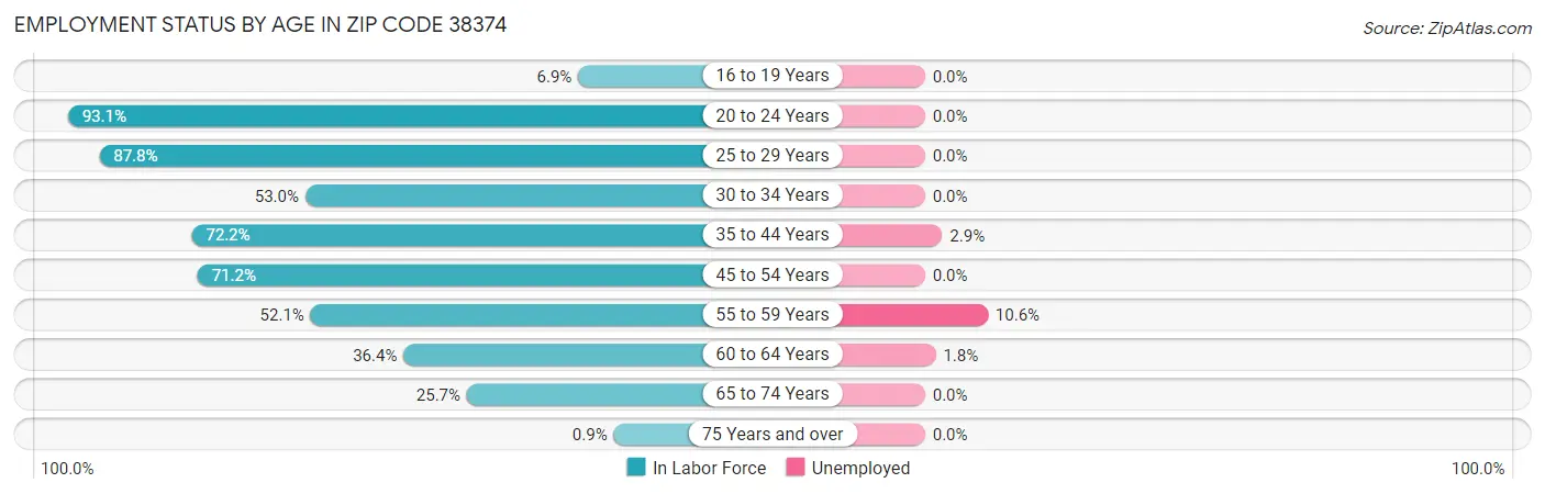 Employment Status by Age in Zip Code 38374