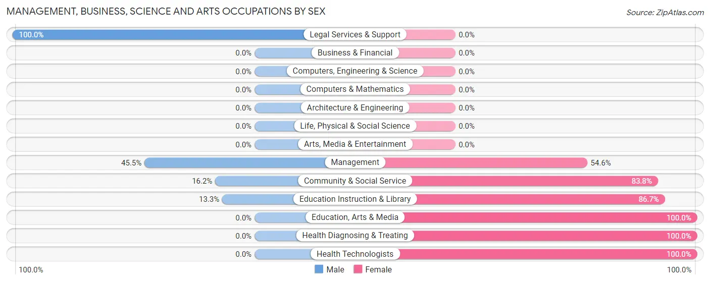 Management, Business, Science and Arts Occupations by Sex in Zip Code 38374