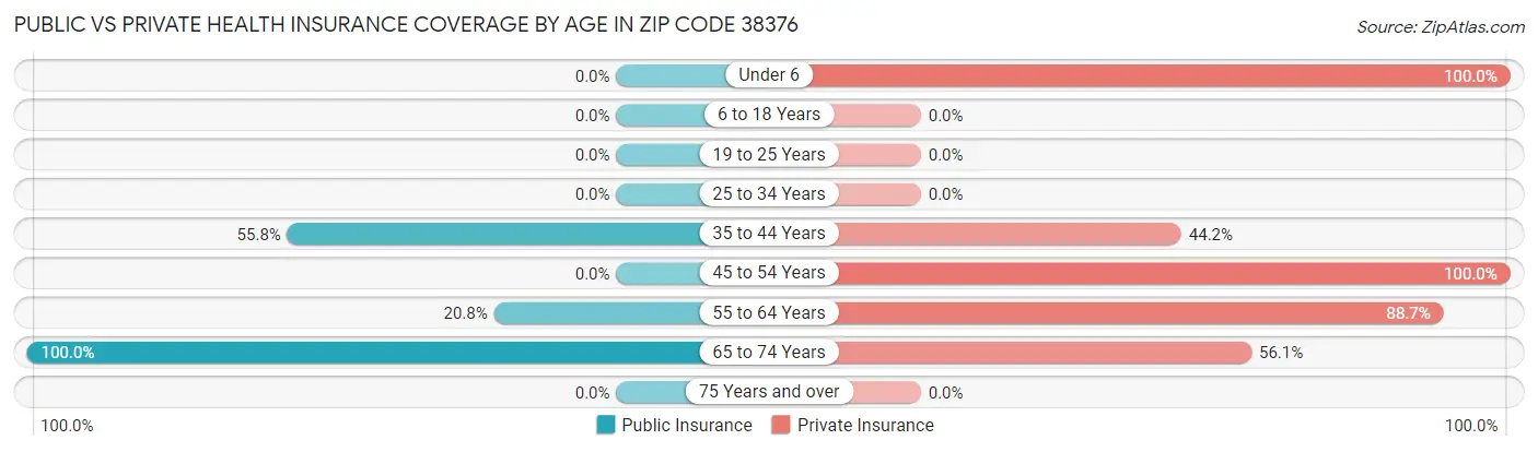 Public vs Private Health Insurance Coverage by Age in Zip Code 38376