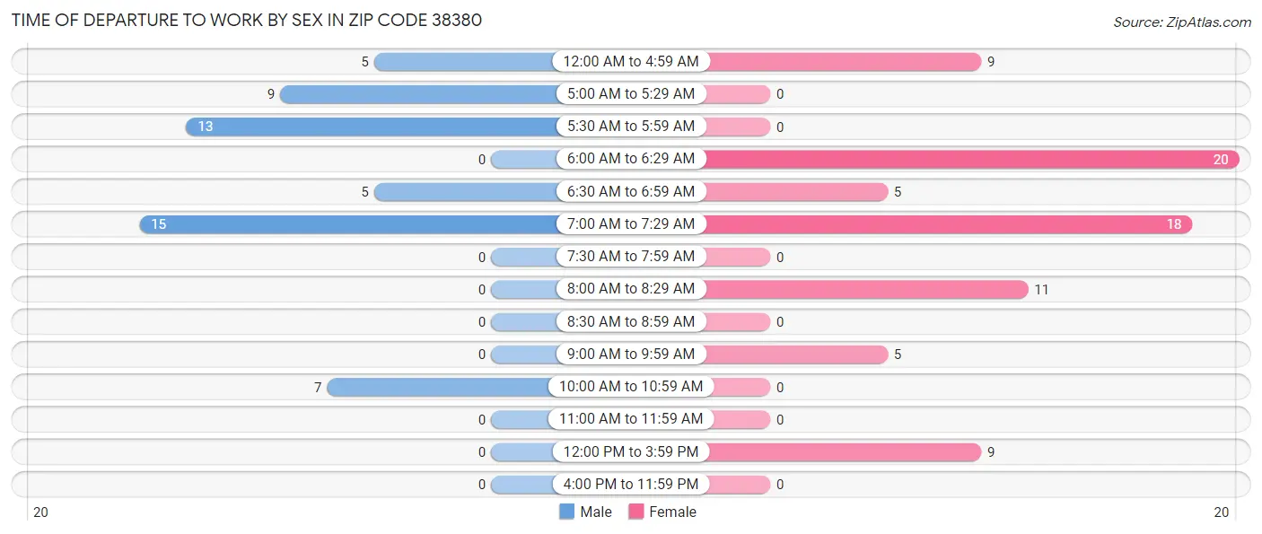 Time of Departure to Work by Sex in Zip Code 38380