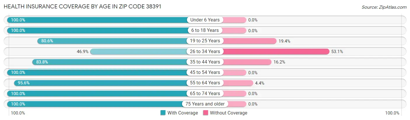 Health Insurance Coverage by Age in Zip Code 38391