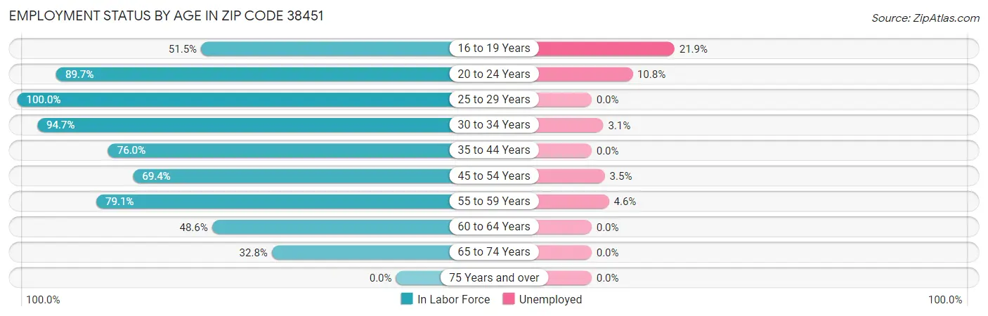 Employment Status by Age in Zip Code 38451