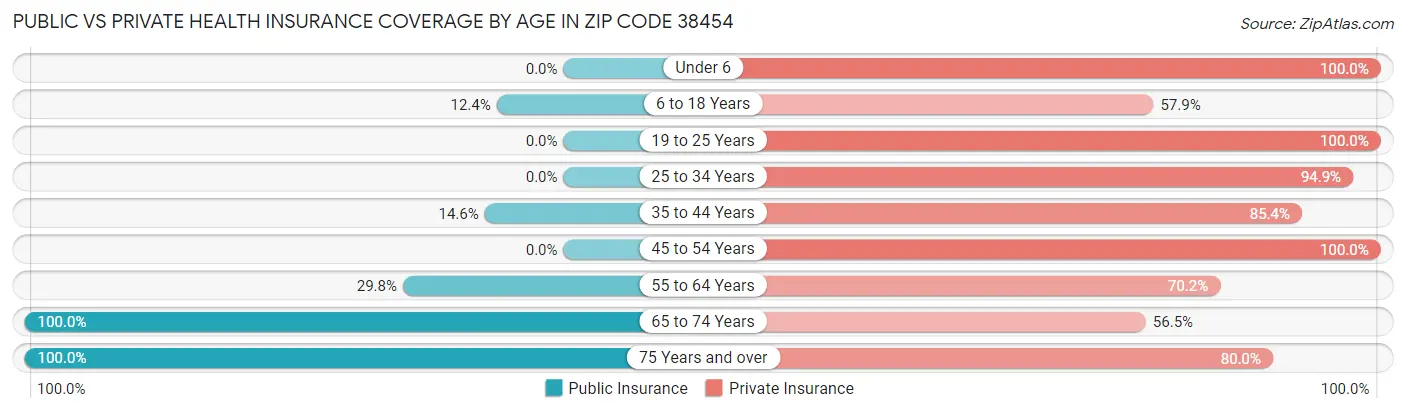 Public vs Private Health Insurance Coverage by Age in Zip Code 38454
