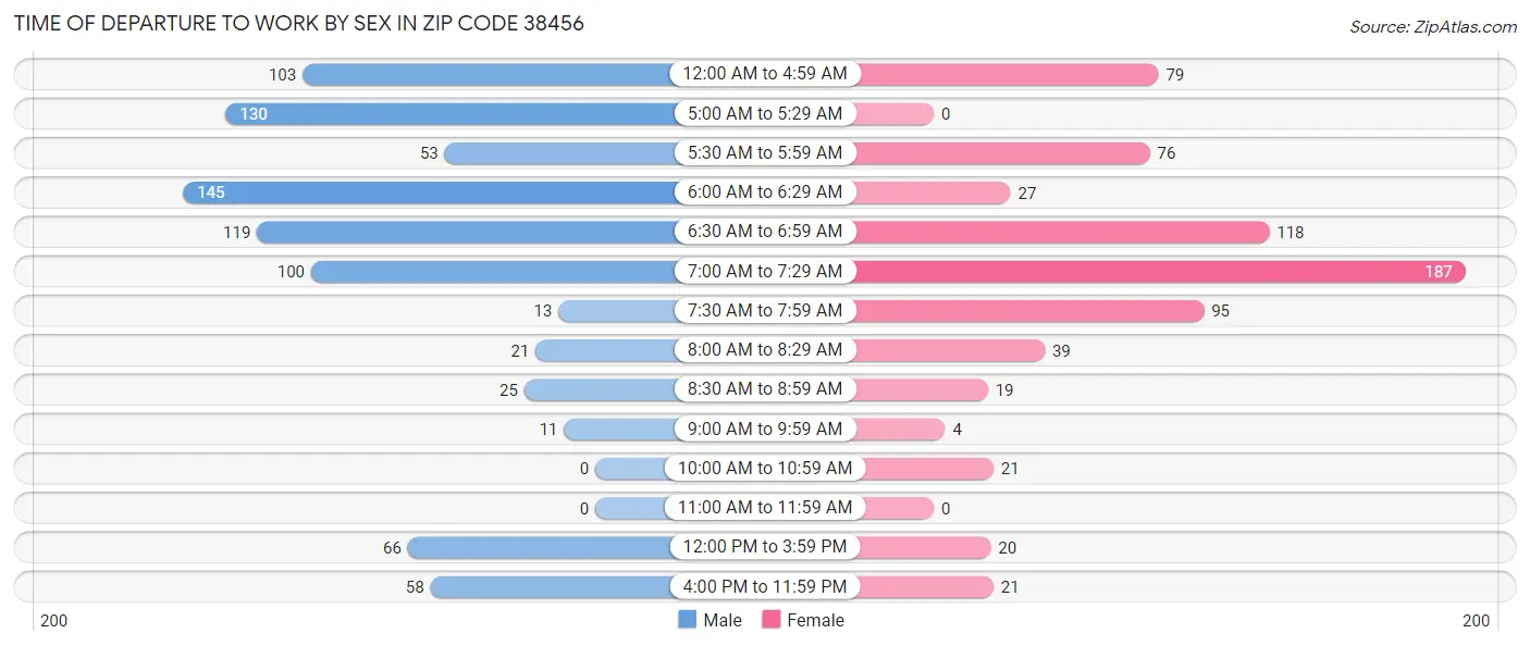 Time of Departure to Work by Sex in Zip Code 38456