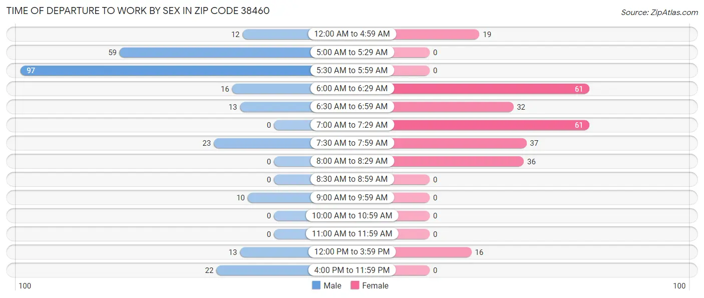 Time of Departure to Work by Sex in Zip Code 38460