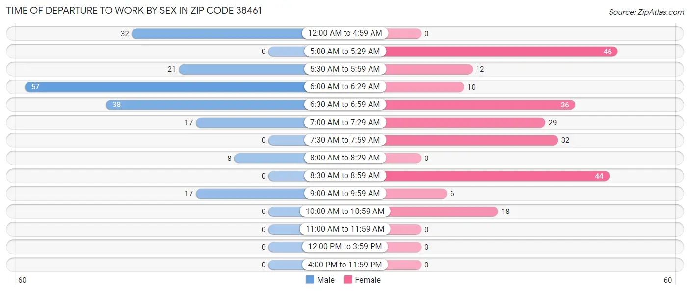 Time of Departure to Work by Sex in Zip Code 38461