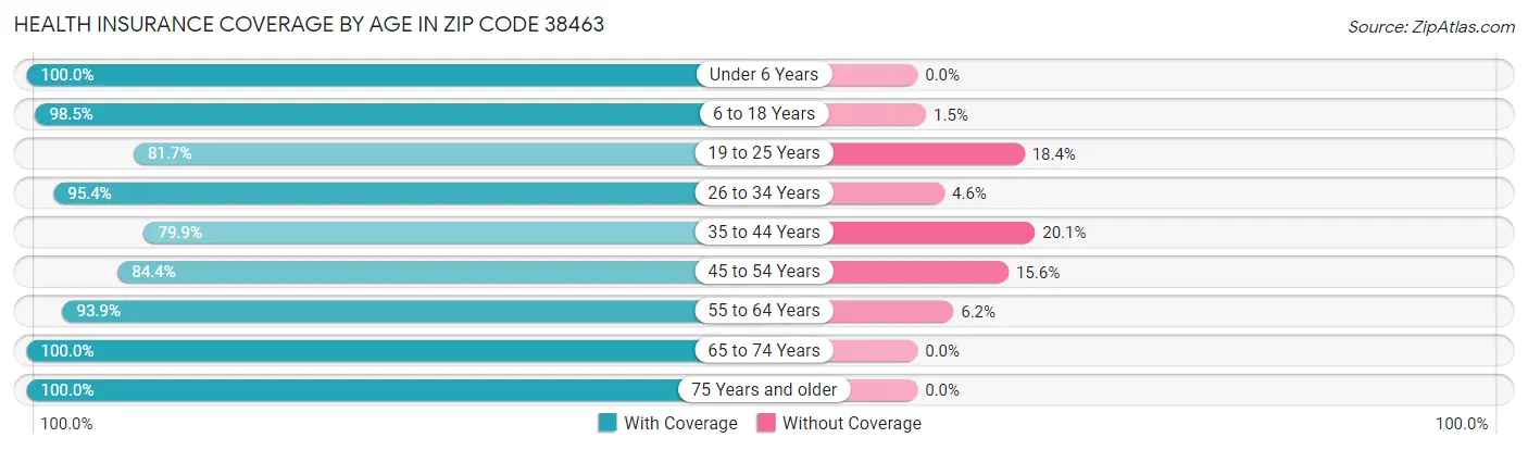 Health Insurance Coverage by Age in Zip Code 38463