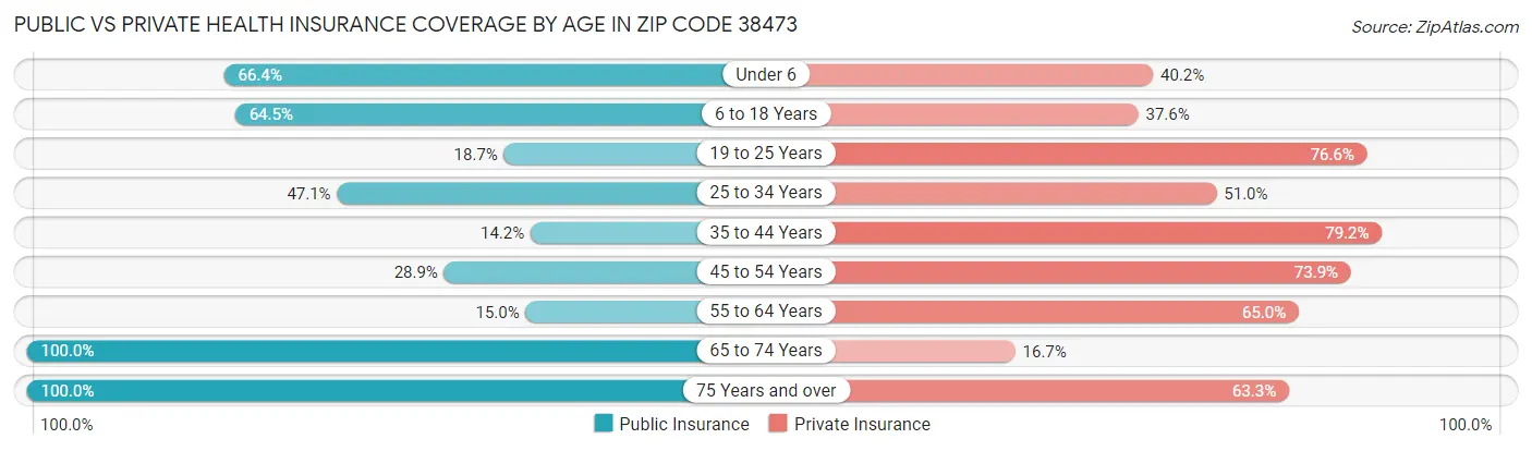 Public vs Private Health Insurance Coverage by Age in Zip Code 38473