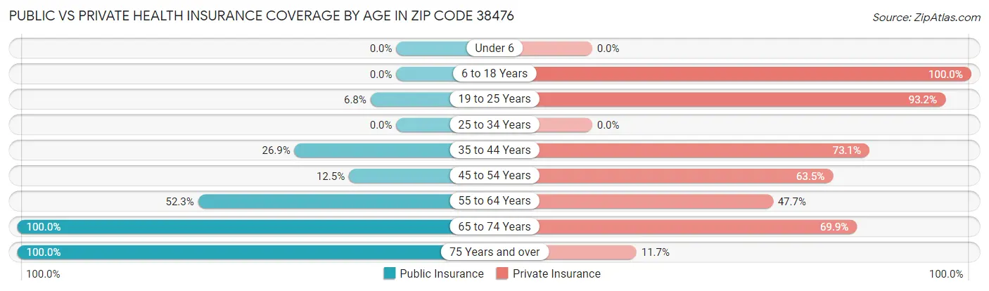Public vs Private Health Insurance Coverage by Age in Zip Code 38476