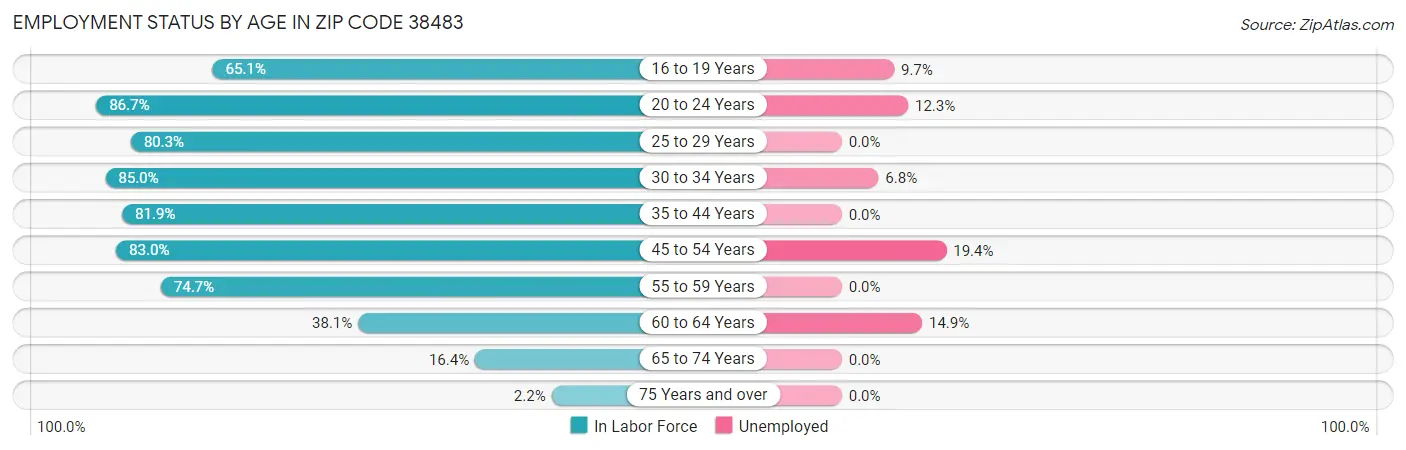 Employment Status by Age in Zip Code 38483