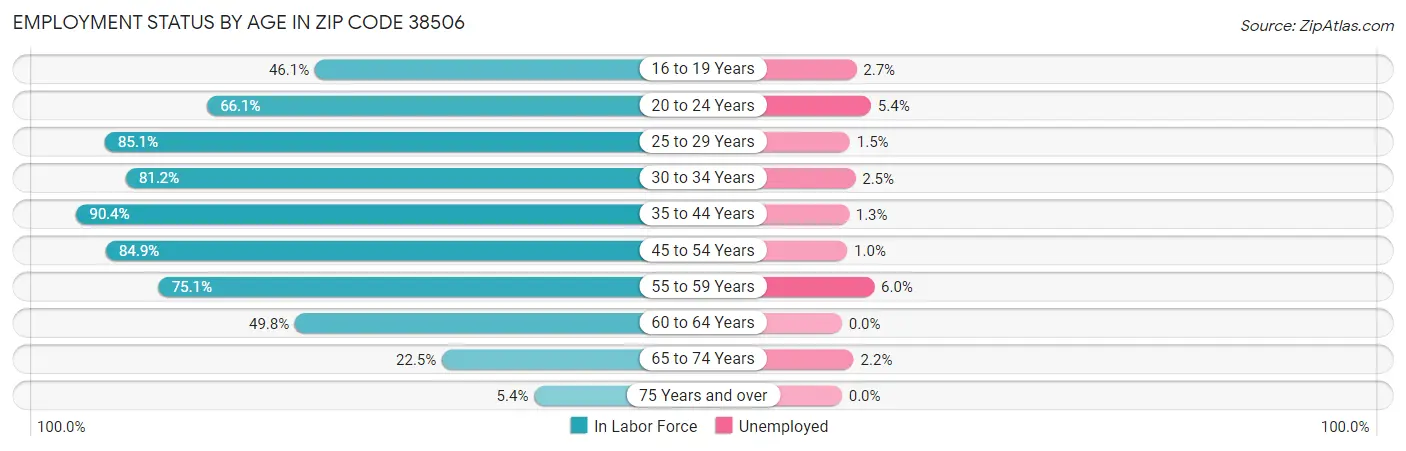 Employment Status by Age in Zip Code 38506