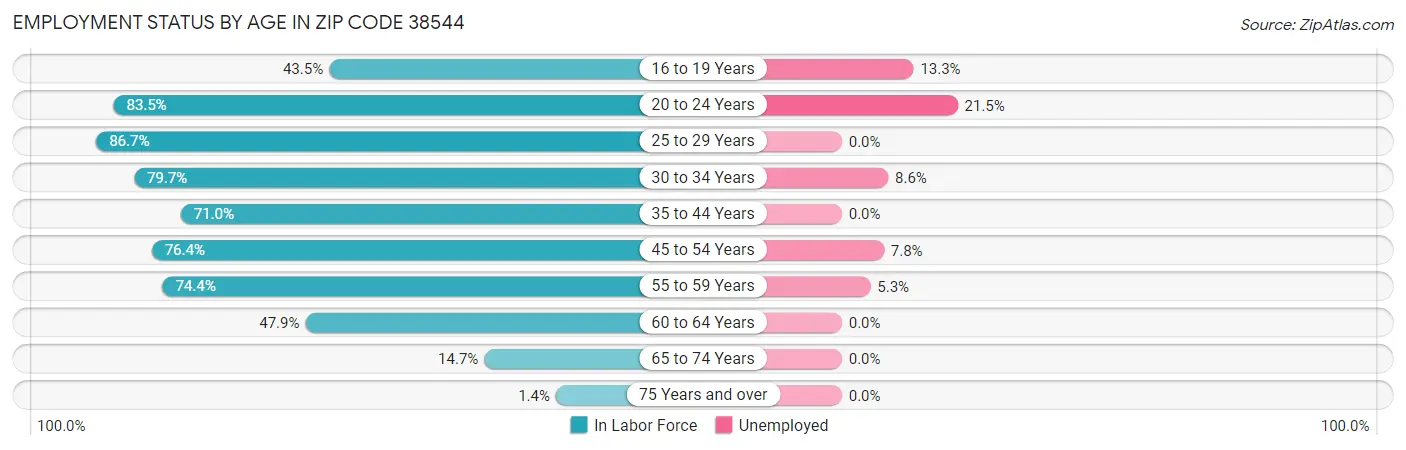 Employment Status by Age in Zip Code 38544