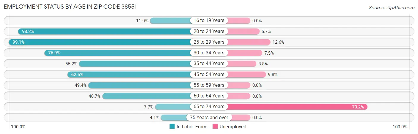 Employment Status by Age in Zip Code 38551