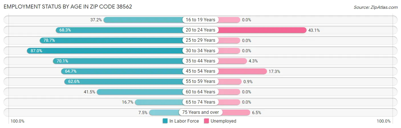 Employment Status by Age in Zip Code 38562