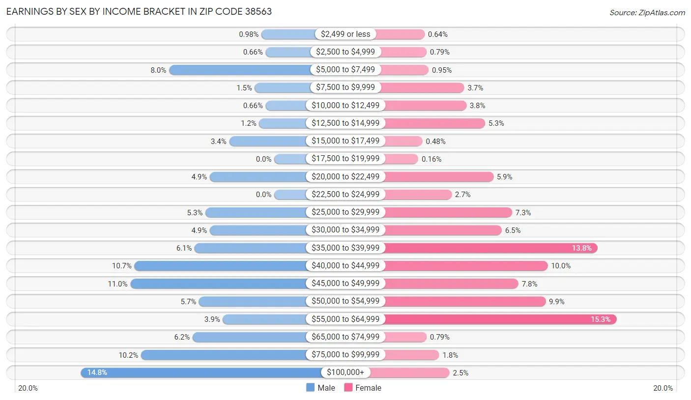 Earnings by Sex by Income Bracket in Zip Code 38563