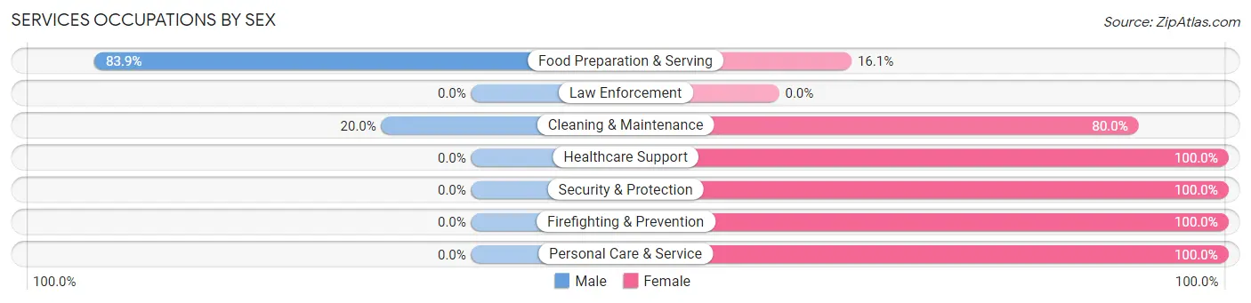 Services Occupations by Sex in Zip Code 38573