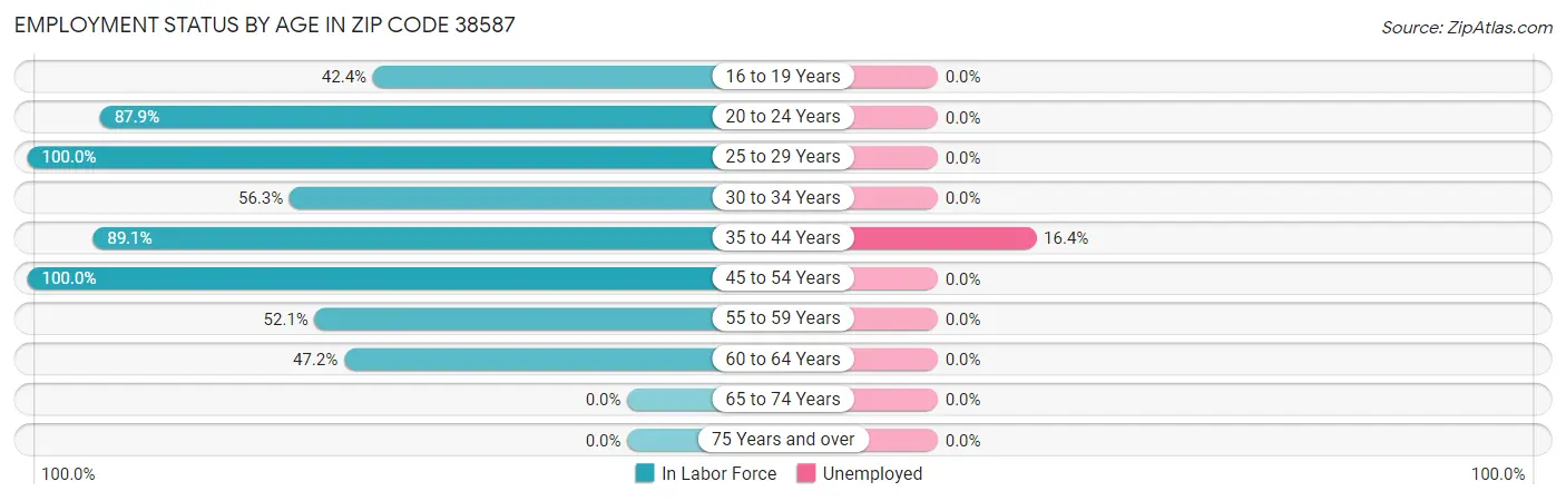 Employment Status by Age in Zip Code 38587