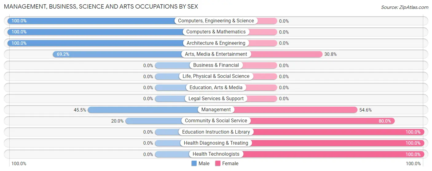 Management, Business, Science and Arts Occupations by Sex in Zip Code 38587