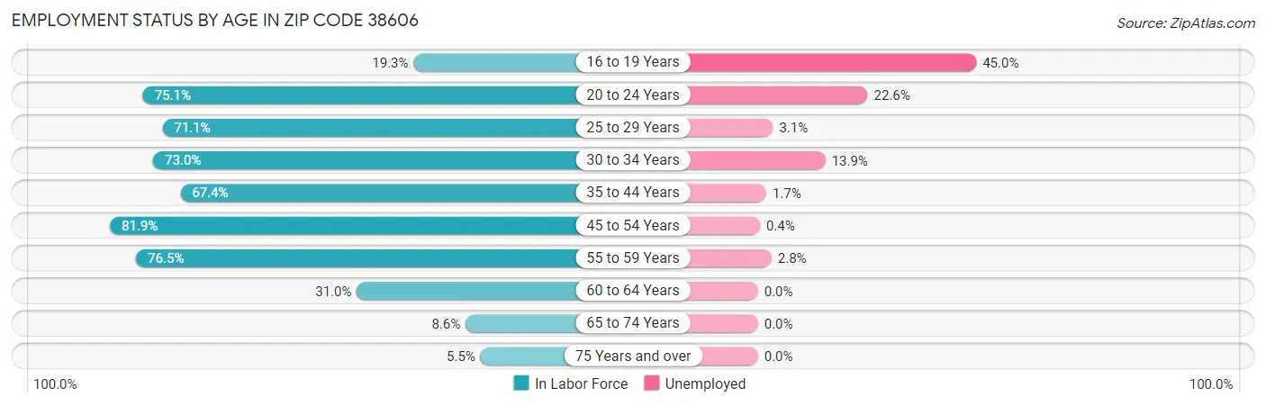 Employment Status by Age in Zip Code 38606