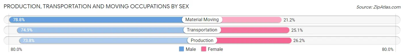 Production, Transportation and Moving Occupations by Sex in Zip Code 38614