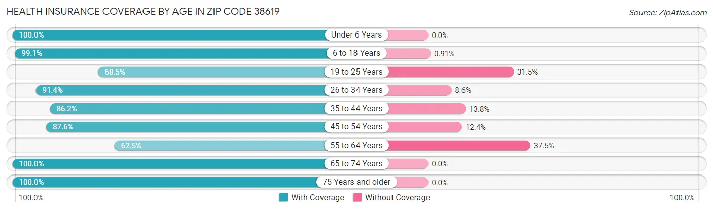 Health Insurance Coverage by Age in Zip Code 38619