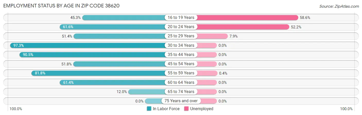 Employment Status by Age in Zip Code 38620