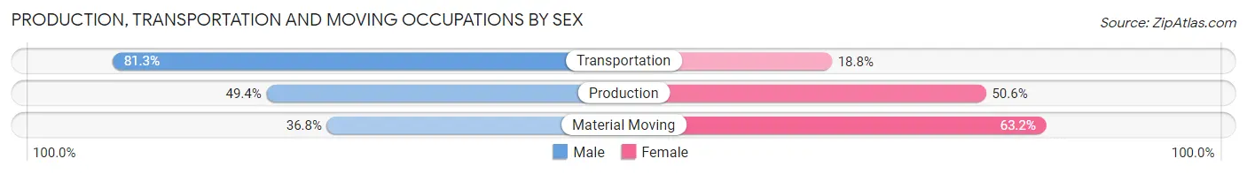Production, Transportation and Moving Occupations by Sex in Zip Code 38621