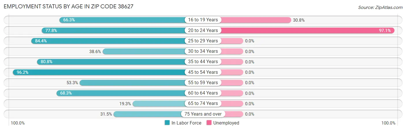 Employment Status by Age in Zip Code 38627